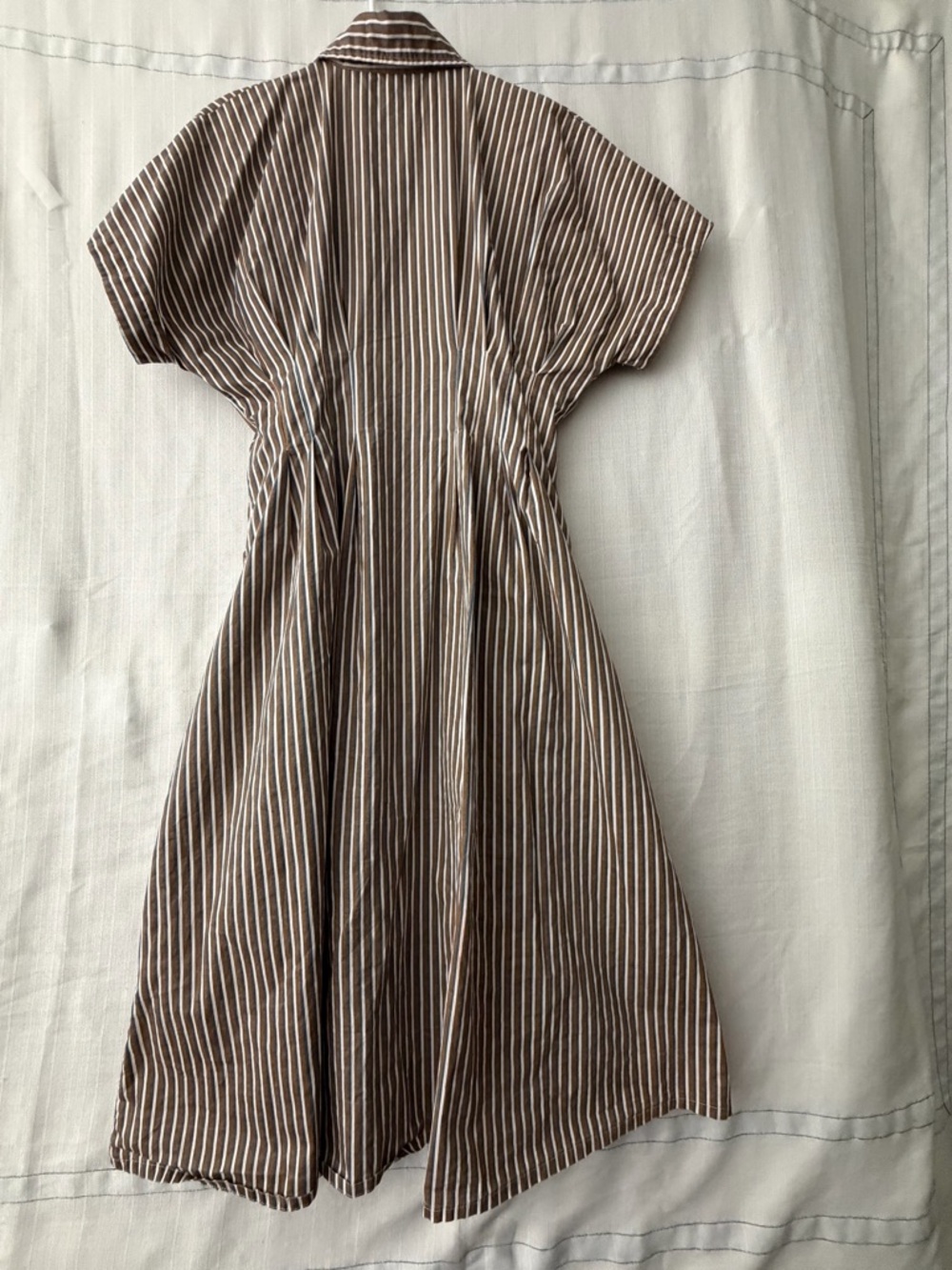 Striped Cotton Shirt Dress Brown Blue White Button Front Size S(A527) - Picture 10 of 13